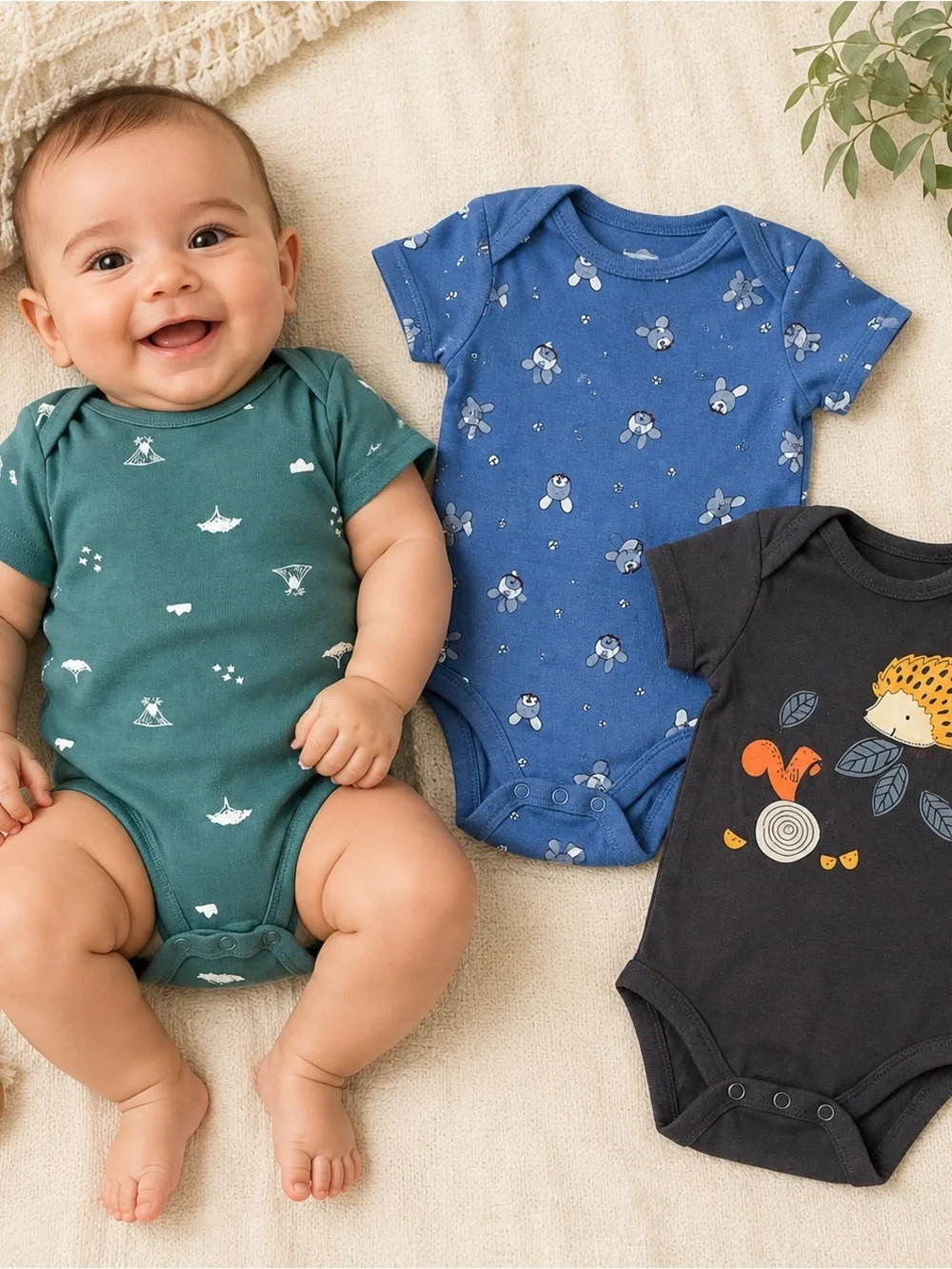 Baby Boy Bodysuit Bundle 3-6M Carter’s Old Navy Woodland Bunny 3-Pack